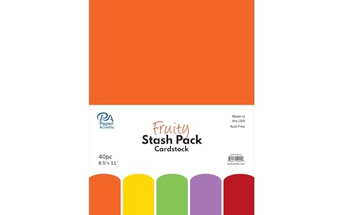 PA Paper Accents Stash Pack Cardstock Pack 8.5" x 11" Fruity, colored cardstock paper for card making, scrapbooking, printing, quilling and crafts, 65lb., 40 pieces - color: Yellow,orange,green,red