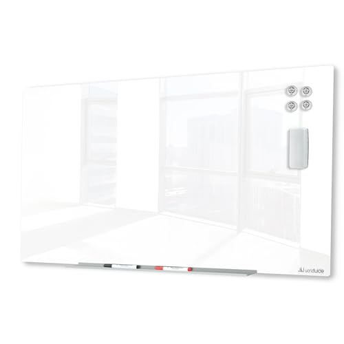 J&J worldwide Ultra White Magentic Glass Whiteboard 60x36 Inch, Frameless Tempered Glass Dry Erase Board Wall Mounted Includes Markers, Eraser, Magnets, Mounting Kit for Office Home& School - color: Ultra White, size: 60"W x 36"H