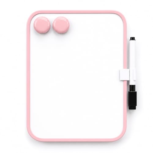 6“ x 8” Mini Whiteboard with Erasable Markers and 2 Round Magnets (Pink) | ABS frame, magnetic board—smooth surface;easy to write on and erase—small white board for fridge, school lockers, and offices - color: Pink