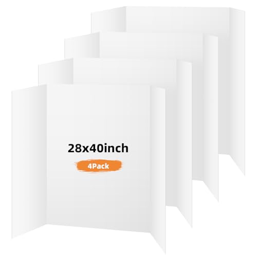 4 Pack Trifold Poster Board, 28x40 Inches White Presentation Board, Portable Display Board for Science Fair, School DIY Project and Business Exhibitions - size: 28x40, style: 4 Pack