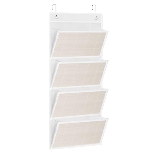 Over the Door File Organizer - Hanging Wall Mounted File Folders Storage with 5 Extra Large Pockets for Home, 0ffice, Classroom,Chart Papers, Files, Letters,Planner, Documents (White) - color: White
