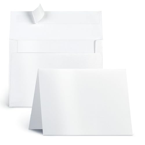 White Shimmer 5x7 Blank Cards and Envelopes, Goefun Pearl White Folded Cardstock and A7 Envelopes Self Seal 100 Pack for Wedding, Invitations, DIY Greeting Cardstock, Thank You Cards & All Occasion - color: Shimmer White A7, size: 5x7