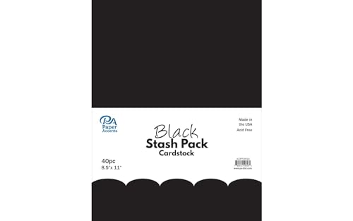 PA Paper Accents Stash Pack Cardstock Pack 8.5" x 11" Black, colored cardstock paper for card making, scrapbooking, printing, quilling and crafts, 65lb., 40 pieces - color: Black