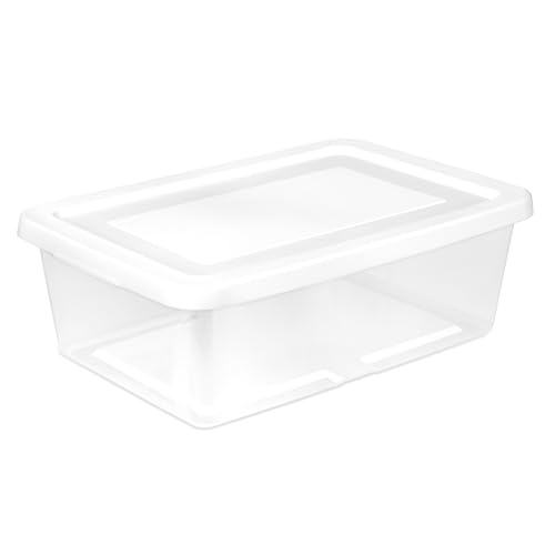 Sterilite 48 Pack Storage Box, 12 Quart Stackable Tote, Clear Plastic Container with Secure Snapping Lids for Home and Office Organization, White - size: 12 Quart, style: 48 Pack