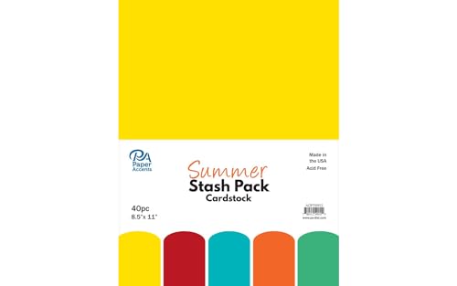 PA Paper Accents Stash Pack Cardstock Pack 8.5" x 11" Summer, colored cardstock paper for card making, scrapbooking, printing, quilling and crafts, 65lb., 40 pieces - color: Summer colors