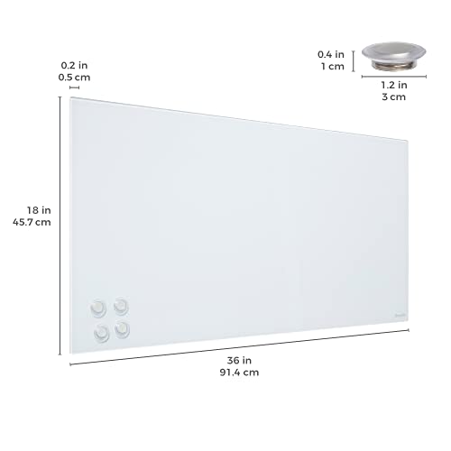 ECR4Kids MessageStor Dry-Erase Glass Board and Magnets, Office Essentials, White - style: White