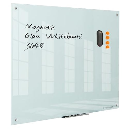 Magnetic Dry Erase Board - Frameless Glass White Board 48 x 36 Inches, Wall Mounted for Office, Home & School - color: White, size: 48"W x 36"H