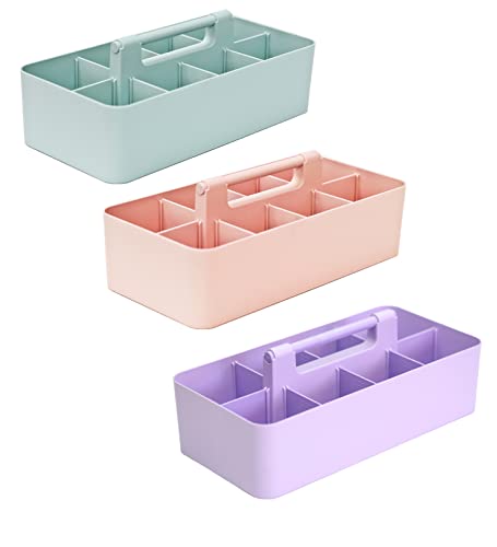 -Large Portable Caddy, DIY Dividers, 8 Compartments, School Office Supplies Home Business Organizer,Portable Basket with Handle Made in USA (3 PACK, Mint/Pink/Lavender) - color: Mint / Pink / Lavender, size: 3 PACK