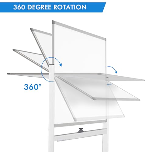 Maxtek Rolling White Board on Wheels 48x32 inch Double Side Magnetic Dry Erase Board with Stand, Aluminum Frame Easel Mobile Standing Whiteboard for Office, Classroom & Home - color: Silver, size: 48 x 32 inches