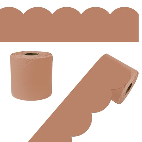 Carson Dellosa 65Ft of Cinnamon Spice Bulletin Board Borders, 1 Roll of Brown Scalloped Trim for Rolling Whiteboard, Cork and Posterboard, Party, Thanksgiving, Classroom Decorations, and Fall Decor - color: Cinnamon Spice, style: Scalloped