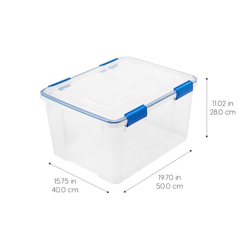 IRIS USA WeatherPro 44 Qt Storage Bins with Lids, 2 Pack, BPA-Free Plastic Gasket Box with Tight Latch and Seal, Stackable Nestable Tote Tub - Clear/Blue - size: 44 Qt. - 2 Pack