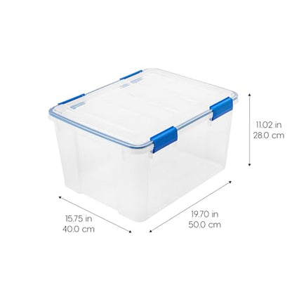 IRIS USA WeatherPro 44 Qt Storage Bins with Lids, 2 Pack, BPA-Free Plastic Gasket Box with Tight Latch and Seal, Stackable Nestable Tote Tub - Clear/Blue - size: 44 Qt. - 2 Pack