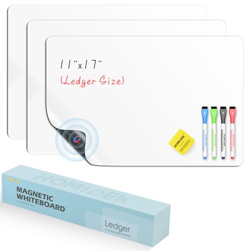 HOMiDEK Magnetic Whiteboard for Fridge, 3 Pack Small Magnetic Dry Erase Boards with 4 Markers & 1 Eraser, Reusable Blank Magnet White Board Sheets for Home, Kitchen, Office, Classroom - 11 x 17 - color: White, size: Ledger (11x17)