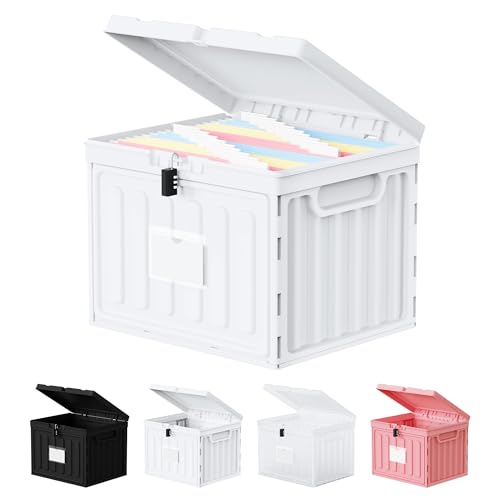 Small File Cabinet,Plastic File Box with Lid for Letter Size Hanging File Folders, Easy Carry Filling Box for Home, Office, School, Vertical File Cabinets, Stackable Storage Bins (White, 1 Pcak) - color: White, size: 1 Pcak
