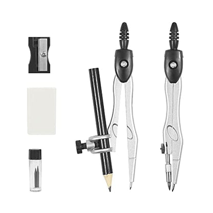 Vobou 10 Pieces Math Geometry Kit Set Student Supplies with Shatterproof Storage Box,Includes Rulers,Protractor,Compass,Eraser,Pencil Sharpener,Lead Refills,Pencil,for School and Drawings（Black） - color: Black