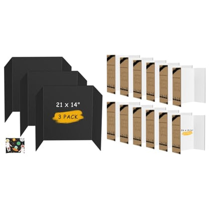HAUTOCO 3 Pcs Small Black Trifold Poster Board 21 x 14 inches and 12 Pack White Trifold Poster Board 26'' x 15.74'' for Science Fairs, School Projects