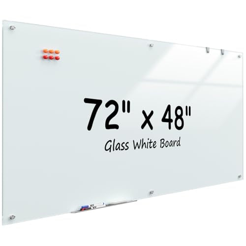 MaxGear 72" x 48" Glass Whiteboard Wall Mounted for Office Home Classroom | Magnetic Glass Dry Erase Board, Tempered Glass, Steel Backed, Non-Porous Surface, Frameless Design, Hardware Included - color: White, size: 72"W x 48"H