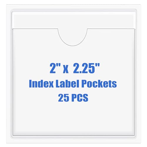Origin-Joy 25 PCS Self-Adhesive Index Label Pockets, Clear Plastic Peel & Stick Card Holders with Top Open for Loading (2 x 2.25 inch) - size: 2 x 2.25 inch, style: Vertical