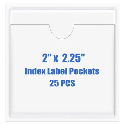 Origin-Joy 25 PCS Self-Adhesive Index Label Pockets, Clear Plastic Peel & Stick Card Holders with Top Open for Loading (2 x 2.25 inch) - size: 2 x 2.25 inch, style: Vertical