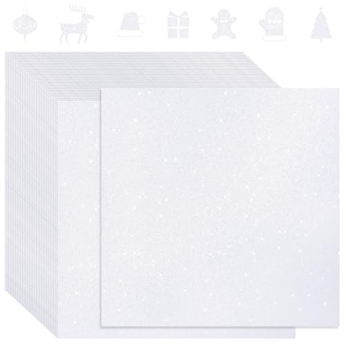 Kisston 50 Pcs 12" x 12" White Glitter Cardstock Paper No-Shed Card Stock Paper 300 GSM(110 lb) Heavyweight Cardstock Glitter for Crafts Sparkly for Card Making DIY Art Projects Scrapbook - color: White, size: 300 Gsm