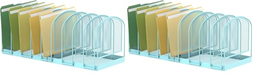 SUPEASY File Organizer 9-Section Mesh Desk Organizer, Upright File Organizer Desktop Organizer File Sorter, File Folder Holder for Office Supplies, Blue (Pack of 2) - color: Blue, size: 9 Section (Pack of 2)