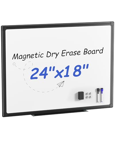 VUSIGN 24" x 18" Magnetic Dry Erase Board for Wall, Whiteboard with Aluminum Frame, Markers, Magnets, Eraser & Tray Included, Dry Erase White Board for Office, School, Classroom & Home - color: Black, size: 24"W x 18"H
