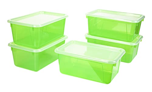 Storex Small Cubby Bins – Plastic Storage Containers for Classroom with Non-Snap Lid, 12.2 x 7.8 x 5.1 inches, Tint Green, 5-Pack (62483A05C) - color: Candy Green, size: 12.2 x 7.8 x 5.1 Inches, style: Bin with Cover