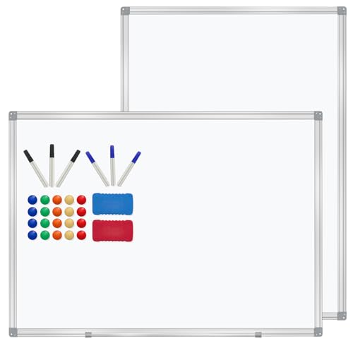 H-Qprobd 4' x 3' Whiteboard Dry Erase White Board for Wall 48x36 (2pcs) Magnetic Boards for Office Classroom & Home, Small Wall Whiteboard Including 6 Markers, 20 Magnets, 2 Erasers - size: 48"x36"(2pcs)
