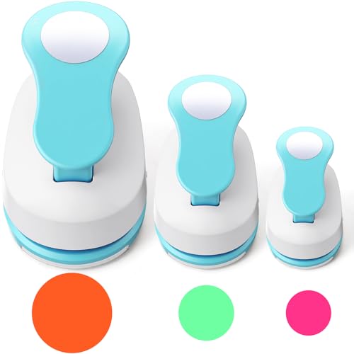 Chengu 3 Pack Craft Paper Punch Circle 2, 1 and 5/8 Inch Punch Paper Punchers Round with 10 Pcs Sticker, Cutter Blue for Card Making Scrapbook DIY Albums Photos Office Supplies - color: Blue, style: Circle