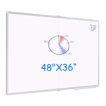 Magnetic White Board Dry Erase Board for Wall，48" x 46" (4ft x 3ft) Wall-Mounted Aluminum Frame Marker Board, Foldable Portable Whiteboard with a Long Pen Tray for School, Classroom, Office & Home - size: 48"W x 36"H, style: Style B