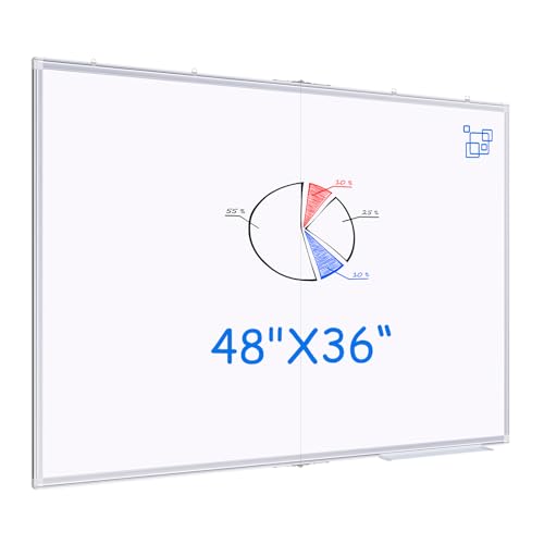 Magnetic White Board Dry Erase Board for Wall，48" x 46" (4ft x 3ft) Wall-Mounted Aluminum Frame Marker Board, Foldable Portable Whiteboard with a Long Pen Tray for School, Classroom, Office & Home - size: 48"W x 36"H, style: Style B