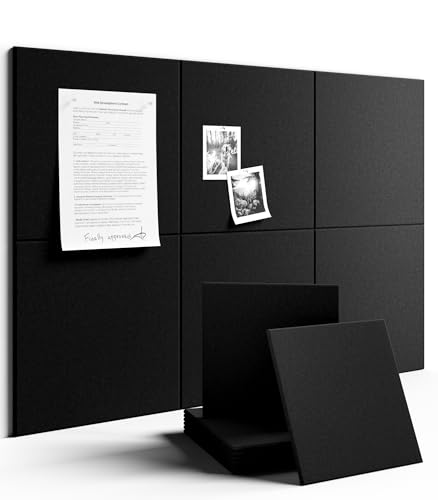 Fluxynara Large Felt Bulletin Board 36" x 24" Cork Board Alternative-6 Pack with 40 Safe Removable Adhesive Tabs, Cork Boards for Walls Cork Board for Home Office Classroom Pin Board - Black - color: Black, size: Solid Tile 6-pack