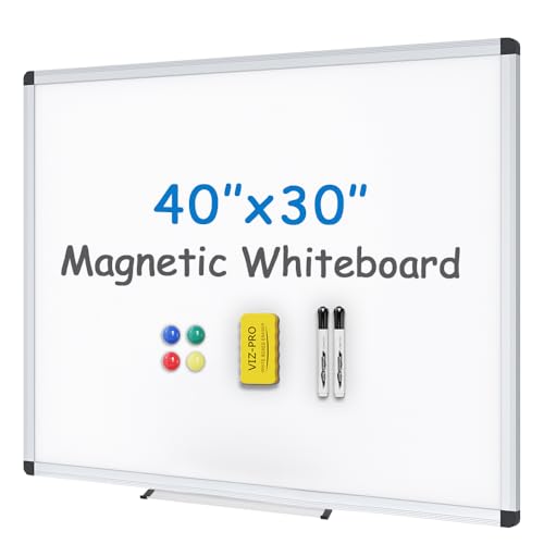 VIZ-PRO Magnetic Whiteboard/Dry Erase Board, 40 X 30 Inches, Includes 1 Eraser & 2 Markers & 4 Magnets - size: 40 X 30 Inches