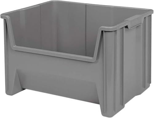 Akro-Mils 13017 Stak-N-Store Stackable Storage Bins, Heavy Duty Garage Storage Containers, Open Front Plastic Organizer for Tools, Shelves, Closet Organizer, 15" x 20" x 12-1/2", Grey, 3-Pack - color: Grey, size: 12.7 Gallons