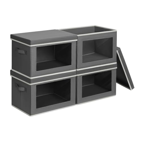 Homsorout Storage Bins with Lids - Small Fabric Organizers with Window, Collapsible Storage Bins for Clothes, Decorative Closet Organizers for Towels, Tshirt, 4 Pack, Dark Grey - color: Dark Grey, size: S(4-Pack)