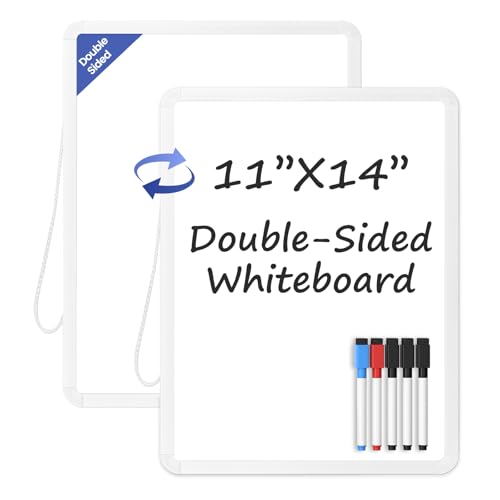 Small Wall White Board, 11" x 14" Mini Double-Sided Magnetic Dry Erase Board with Plastic Frame, Hanging Whiteboard with 5 Markers for Kids, Students, School, Kitchen, Home & Office - color: White, size: 14"W x 11"H