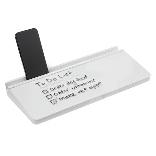 Amazon Basics Desktop Dry Erase Whiteboard with Organizer and Accessories, Tempered Glass, 15.7 x 5.4 inches, White
