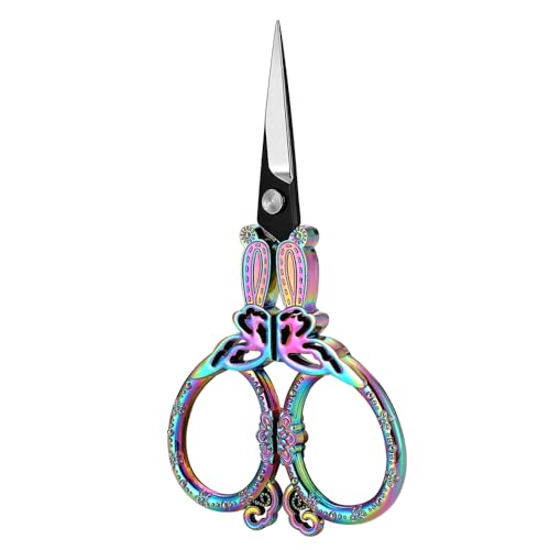 Vintage Butterfly Embroidery Scissors, Sharp Stainless Steel Small Craft Scissors for Sewing, Cross Stitch, Needlework, Thread Cutting, DIY Craft & Gift (Colorful) - color: Colorful