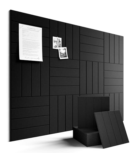 Fluxynara Felt Bulletin Board Tiles Large 48" x 36" Cork Board Alternative-12 Pack with 70 Adhesive Tabs, Thick Slat Wall Panels for Office Decor, Push Pin Board Wall Organizer Alternative -Black - color: Black, size: Bold-stripe 12-pack