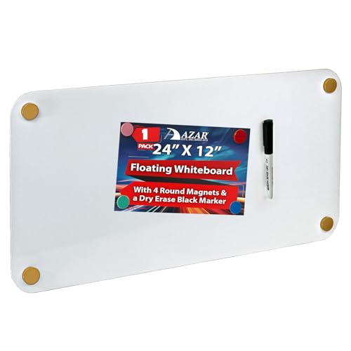 Azar Displays Floating 900962-GLD Whiteboard 12" x 24" – Modern Frameless Wall-Mounted Dry Erase Board with Standoff Caps, 4 Assorted Magnets & Marker – Sleek Acrylic Design, Gold