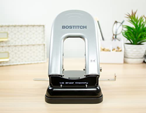 Bostitch Office Indulge 40 Reduced Effort 2-Hole Punch, 40 Sheets, Silver (2340) - style: 40 Sheets