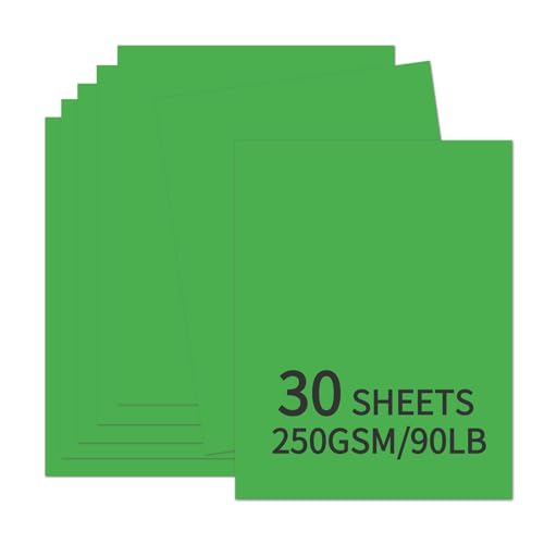 30 Sheets Green Cardstock 8.5'' x 11'', 250gsm/90lb Heavyweight Cover Cardstock Paper, Thick and Smooth Card Stock Perfect for Invitations, Menus, DIY Cards, Arts and Crafts - color: Green