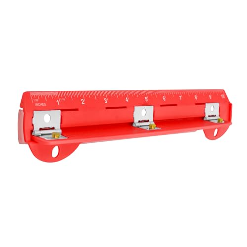 3 Hole Punch with Built-in 10-Inch Ruler, Portable ABS Plastic Paper Puncher with Stainless Steel Heads, 5 Sheet Capacity, Removable Chip Tray, Fits Standard 3 Ring Binders (Red) - color: Red