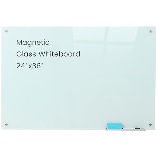 Glass Magnetic White Board - 36 x24 Inches Frameless Dry Erase Glass Whiteboard for Wall, Writing Board for Office, Classroom, Home and Presentation - color: White, size: 36"W x 24"H