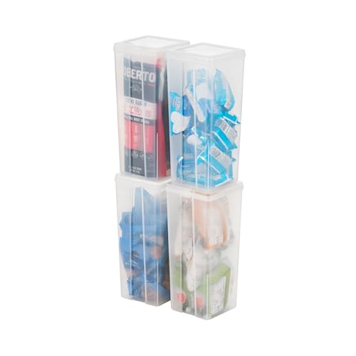 IRIS USA Vertical Storage Bins with Lids |Made in USA| Flip Top Containers for Organizing Pantry, Office, Craft, and Study Supplies - Large (4-Pack) - size: Large - 4 Pack