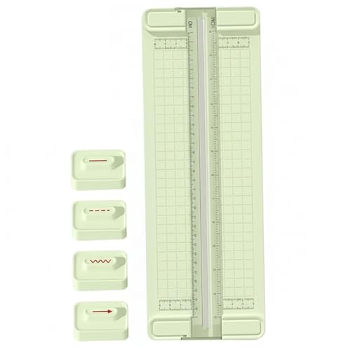 Stack Guillotine Trimmers, Paper Cutter, 4 in 1 Green Paper Trimmer with Interchangeable Blades for Straight, Dotted, Wavy Lines & Creasing, Portable Scrapbooking Tool for Craft Projects