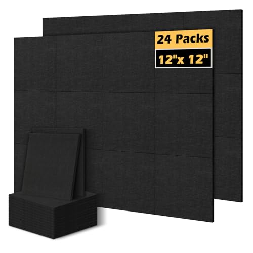 DOLLAR BOSS Felt Cork Board Tiles 24 Pcs 12"x12" Bulletin Board, Black | 1/2" Thick, Self Adhesive, Acoustic Soundproof Panels for Walls, Includes 240 Pushpins, For Home Office Kitchen School - color: Black, size: 24 PCS