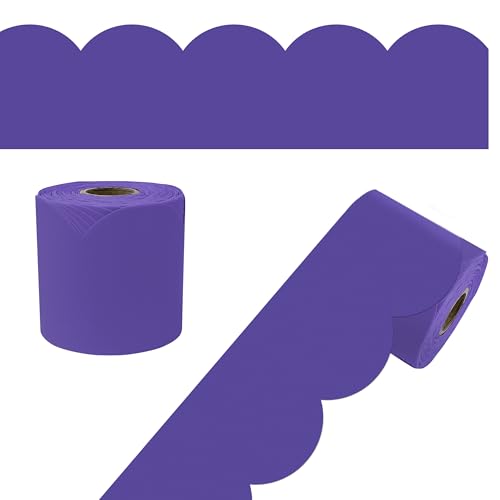 Carson Dellosa 65Ft of Purple Bulletin Board Borders, 1 Roll of Scalloped Trim for Rolling Whiteboard, Cork and Posterboard, Party, Office Decorations, and Classroom Decor - color: Deep Purple, style: Scalloped