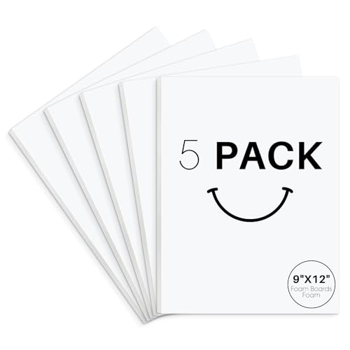 Golden State Art, Acid Free 5 Pack 9x12 White Foam Boards Foam Core Poster Board, 1/8'' Thick Polystyrene Foam Sheet for Projects, Mounting, Crafts, Art and Presentations - color: White, size: 9x12