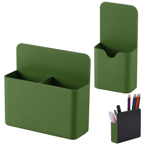 KITANIS Magnetic Pen Holder,2 Pack Magnetic Dry Erase Marker Holder with Generous Compartments,Strong Magnet Storage Marker Pen Pencil Organizer for Refrigerator,Whiteboard,Locker Accessories - color: Army Green
